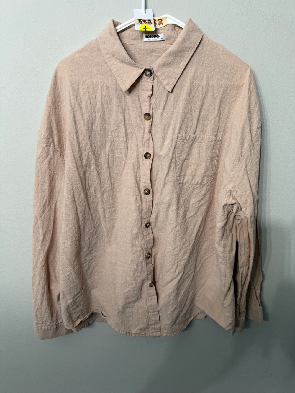 Women’s HOTOUCH XXL Beige Button Front Long Sleeve Relaxed Blouse XXL